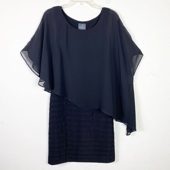 Adrianna Papell Black Asymmetric Chiffon Overlay Capelet Sheath Dress Size 6 - Picture 2 of 6